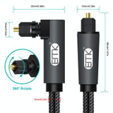 EMK 90 Degree Swivel Adjustable Right Angled 360 Degrees Rotatable Plug Nylon Woven Mesh Optical Audio Cable, Cable Length:8m(Black)