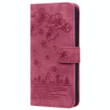 For Samsung Galaxy S20 FE 5G / S20 FE Cartoon Sakura Cat Embossed Leather Phone Case(Wine Red)