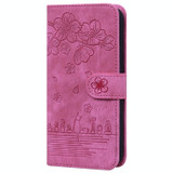 For Samsung Galaxy S20 FE 5G / S20 FE Cartoon Sakura Cat Embossed Leather Phone Case(Rose Red)