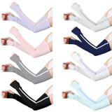 1 Pair Sunscreen Ice Silk Sleeves Outdoor Cycling Driving UV Protection Sleeves, Size: L(White+Blue)