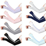 1 Pair Sunscreen Ice Silk Sleeves Outdoor Cycling Driving UV Protection Sleeves, Size: M(Navy+White)