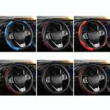 38cm Carbon Fiber Elastic Leather Without Inner Ring Car Steering Wheel Cover, Color: Blue