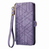 For Realme 6 Pro Geometric Zipper Wallet Side Buckle Leather Phone Case(Purple)