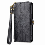 For Realme C30 Geometric Zipper Wallet Side Buckle Leather Phone Case(Black)