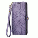 For Realme 6 Geometric Zipper Wallet Side Buckle Leather Phone Case(Purple)