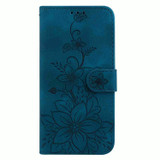 For OPPO A17 / A17k Lily Embossed Leather Phone Case(Dark Blue)