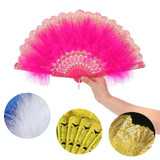 Vintage Style Flapper Hand Fan Embroidered Flower Marabou Feather Fan(Purple)