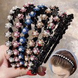 2pcs Pearl Rhinestone Wavy Headband Thin Edge Non-slip Clip Headgear(2 Pink)