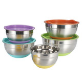 20cm With Colorful Silicone Bottom & Lid Salad Bowl Stainless Steel Thickened Basin(Color Random Delivery)