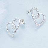 S925 Sterling Silver Plated Platinum Wrap Heart Stud Earrings