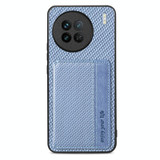 For vivo X90 Carbon Fiber Magnetic Card Bag Phone Case(Blue)