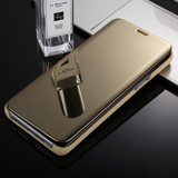 For Galaxy S9+ Electroplating Mirror Horizontal Flip Leather Case with Holder (Gold)