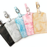 Marbled PU Leather Luggage Tag Oil Edge Sewing With Metal Hardware Buckle(Pink)