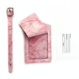 Marbled PU Leather Luggage Tag Oil Edge Sewing With Metal Hardware Buckle(Pink)