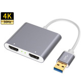 USB 3.0 To Dual HDMI High Definition Converter 4K USB Same Screen Extender(Grey)