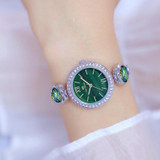 BS Bee Sister FA1649 Retro Malachite Small Green Watch Temperament Ladies Watch(Silver Green)