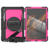 For Samsung Galaxy Tab S8 Ultra 14.6 inch SM-X900 Silicone + PC Tablet Case with Shoulder Strap(Black+Rose Red)