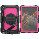 For Samsung Galaxy Tab S8 11 inch SM-X700 Silicone + PC Tablet Case with Shoulder Strap(Black+Rose Red)