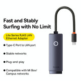 Baseus Lite Series 1000Mbps Ethernet Adapter USB-C / Type-C to RJ45 LAN Port(Grey)