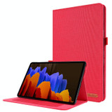 For Samsung Galaxy Tab S8 Ultra Horizontal Flip Fabric Leather Tablet Case with Card Slots & Holder(Red)