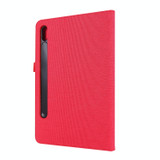 For Samsung Galaxy Tab S8 Ultra Horizontal Flip Fabric Leather Tablet Case with Card Slots & Holder(Red)