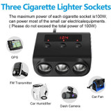 TR12 3 in 1 100W 4USB Car Cigarette Lighter with Switch Voltage Display(Black Red)