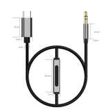 TA131-R1 USB-C / Type-C Male to 3.5mm AUX Male Earphone Adapter Cable with Wire Control, Cable Length: 1.2m (Grey)