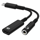 A15-1 USB-C / Type-C Male to PD 30W USB-C / Type-C Charging + 3.5mm Audio Female Earphone Adapter (Black)