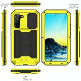 For Samsung Galaxy S22 5G R-JUST Sliding Camera Metal + Silicone Holder Phone Case(Yellow)