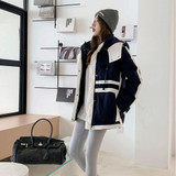 Color Matching White Duck Down Padded Jacket (Color:Navy Blue Size:M)
