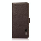 For Samsung Galaxy S22 5G KHAZNEH Side-Magnetic Litchi Genuine Leather RFID Phone Case(Brown)