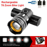 7602 LED USB Charging Telescopic Zoom Bicycle Front Light, Specification: 2 Headlight + 056 Taillight