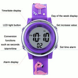 JNEW A380-86576 Student Cartoon Flamingo Waterproof Luminous Multifunction LED Electronic Watch(Dark Purple)