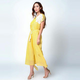Women Embroidered Beaded Three-dimensional Flower Dress (Color:Yellow Size:L)