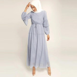 Women Solid Color Chiffon Dress (Color:Sky Blue Size:XL)