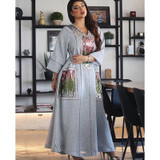 Women Sequin Embroidered Robe Dress (Color:Gray Size:XXL)