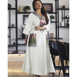 Women Sequin Embroidered Robe Dress (Color:White Size:XXL)