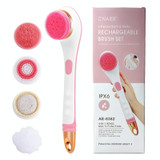 Electric Bath Massage Brush 4 In 1 Multi-Function Long-Handled Scrubbing Device(Pink)