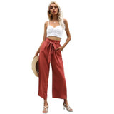 Women Fashion High-Waist Solid Color Cropped Trousers Casual Flared Pants (Color:Mahogany Color Size:S)