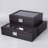 Carbon Fiber PU Leather Watch Box Jewelry Storage Box Packaging Box, Style:  Double-layer 