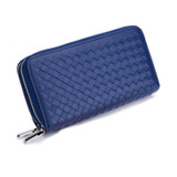 Sheepskin Weave Double Zipper Large Capacity Multiple-Card RFID Anti-Theft Wallet Bag (Blue)