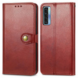 For TCL 20S Solid Color Leather Buckle Phone Case with Lanyard & Photo Frame & Card Slot & Wallet & Stand Function(Red)