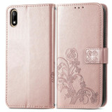 For Wiko Jerry 4 Four-leaf Clasp Embossed Buckle Mobile Phone Protection Leather Case with Lanyard & Card Slot & Wallet & Bracket Function(Rose Gold)