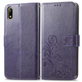 For Wiko Jerry 4 Four-leaf Clasp Embossed Buckle Mobile Phone Protection Leather Case with Lanyard & Card Slot & Wallet & Bracket Function(Purple)