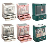 Dust-Proof Drawer Type Cosmetic Storage Box Household Large-Capacity Desktop Lipstick Storage Box, Colour: LED Upgrade Model Green