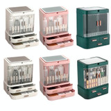 Dust-Proof Drawer Type Cosmetic Storage Box Household Large-Capacity Desktop Lipstick Storage Box, Colour: LED Upgrade Model White