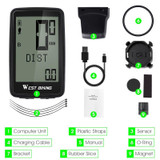 WEST BIKING Mountain Road Bike Five Language Code Table USB Riding Wireless Code Table Speedometer(Black)