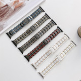 Five Beads Ceramic Steel Watch Band For Apple Watch Ultra 49mm&Watch Ultra 2 49mm / Series 9&8&7 45mm / SE 3&SE 2&6&SE&5&4 44mm / 3&2&1 42mm(White + Gold)