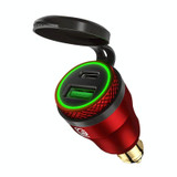 Motorcycle European-style Small-caliber Aluminum Alloy QC 3.0 + PD Fast Charge USB Charger, Shell Color:Red(Green Light)