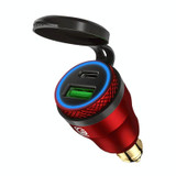 Motorcycle European-style Small-caliber Aluminum Alloy QC 3.0 + PD Fast Charge USB Charger, Shell Color:Red(Blue Light)